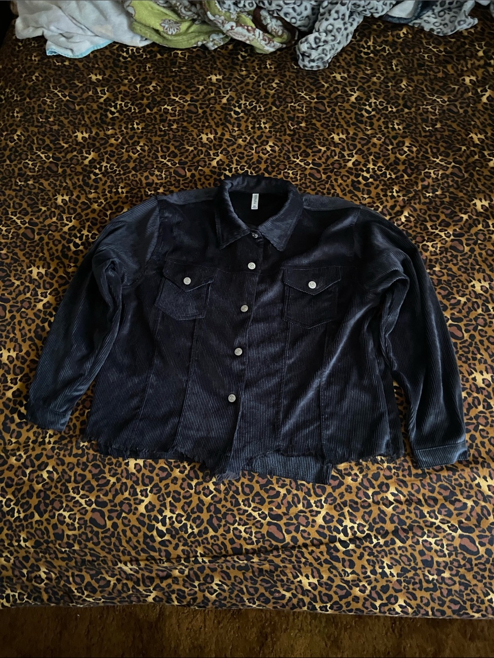 Zenana Outfitters Black Corduroy Button Down Light Weight Jacket